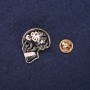 Skull Brooch, Enamel, Black White, 28x24mm, Yellow Metal, Screw-Back Pin Clasp