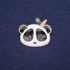 Sale! Panda Brooch, Enamel, White Black Green, 28x24mm, Yellow Metal