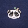 Sale! Panda Brooch, Enamel, White Black Green, 28x24mm, Yellow Metal