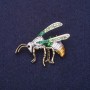 Wasp Brooch, Rhinestones, Enamel, Grey Green Gold-Tone, 42x32mm, Yellow Metal