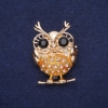 Owl Brooch, Rhinestones, Pink Black Yellow, 38x27mm, Gold-tone Metal