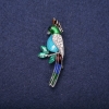 Sale! Parrot Brooch, Enamel & Rhinestones, Blue Sky-blue Green White, 50x20mm, Silver-tone Metal