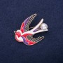 Swallow Brooch, Enamel, Red White Black Purple, 39x30mm, Gold-tone Metal