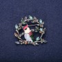 Sale! Bird on a Branch Brooch, Rhinestones & Enamel, Red White Sky-blue Green, 38x40mm, Silver-tone Metal