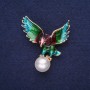 Sale! Eagle Bird Brooch with Pearl Bead, Enamel, Teal Burgundy Green Purple, Gold-tone Metal