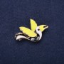 Sale! Bird Brooch, Enamel, Black White Green, 24x37mm, Gold-tone Metal