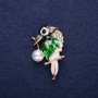 Sale! Bird Brooch, Rhinestones & Enamel, Black White Green, 37x24mm, Gold-tone Metal