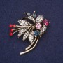 Bouquet Brooch with Stones and Rhinestones Red Blue Pink Burgundy White 48x40mm Gold-tone Metal