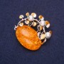 Amber Fruit Brooch (artificial) with Stone, Yellow White, 38x37mm, Silver-tone Metal