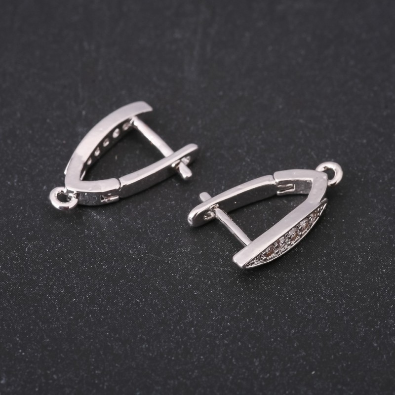 Earring Hooks with Rhinestones 19x4mm Silver-tone Metal Price per Pair