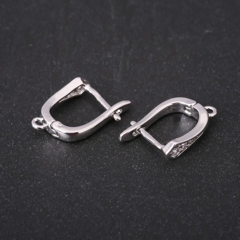 Earring Hooks with Rhinestones 17x4mm, Silver-tone Metal, Price per Pair