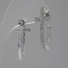 Stud earrings with half-hoops in the shape of a cross / clear crystal stones / silver-toned metal / 35 x 7 mm