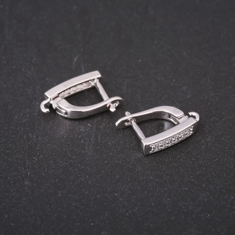 Earring Hooks with Rhinestones 14-17x3mm, Silver-tone Metal, Price per Pair