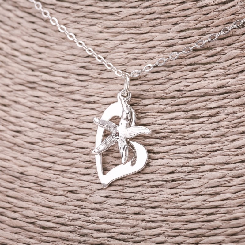 Heart Pendant on Chain, White Rhinestone Colour, Diameter 23x13mm, Length 45-50cm, Silver-Tone Metal