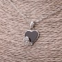 Hearts Pendant on Chain with Rhinestone Inlay Black White Diameter 13x17mm Length 45-50cm Silver-tone Metal