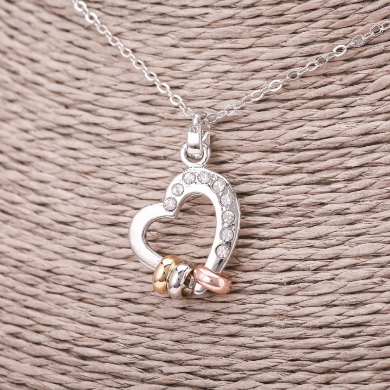 Heart Pendant on Chain White Rhinestones Diameter 16x23mm Length 45-50cm Silver-tone Metal