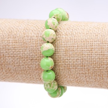 Variscite (Pressed) Bracelet, Light Green Smooth Round Bead, Diameter 10mm, Length 18cm on Elastic