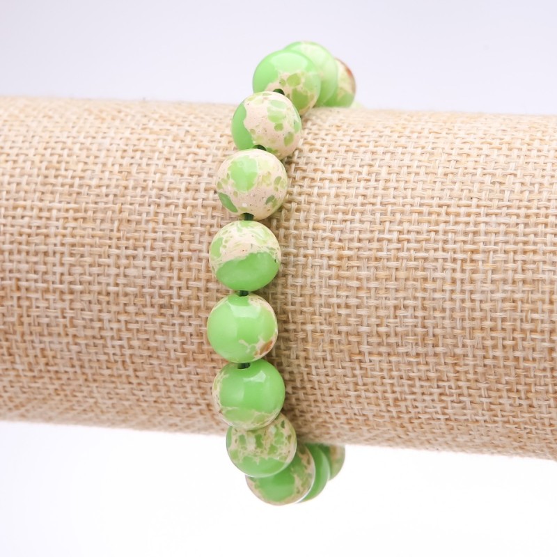 Variscite (Pressed) Bracelet, Light Green Smooth Round Bead, Diameter 10mm, Length 18cm on Elastic
