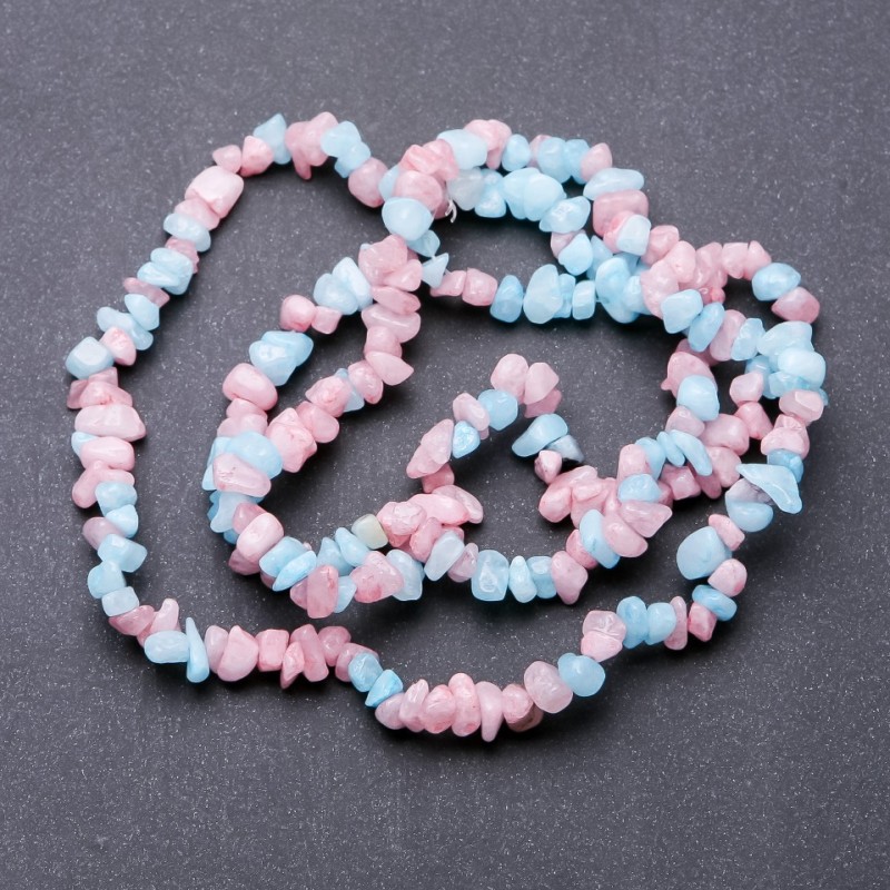 Tinted Quartz Beads, Pink & Blue Tumbled Chips, Diameter 6-8+/-mm, Strand Length 85cm