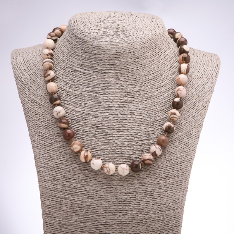 Zebra Jasper Necklace, Smooth Round Beads, Diameter 10mm, Length 48cm