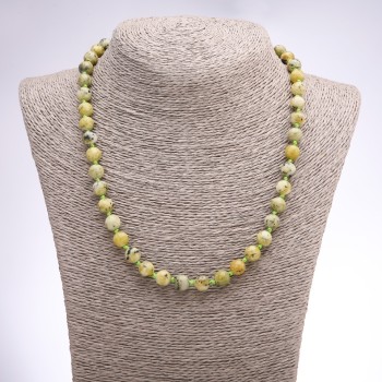 Yellow Turquoise Necklace, Smooth Round Beads, Diameter 8mm, Length 46cm