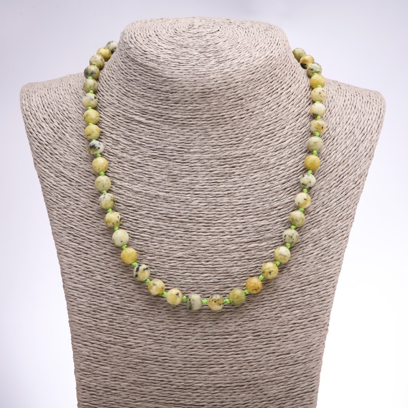 Yellow Turquoise Necklace, Smooth Round Beads, Diameter 8mm, Length 46cm