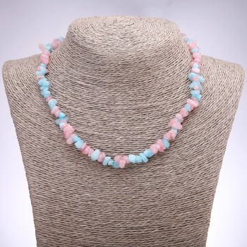 Tinted Quartz Necklace, Pink Blue Chips, Diameter 7+/-mm, Length 42-48cm