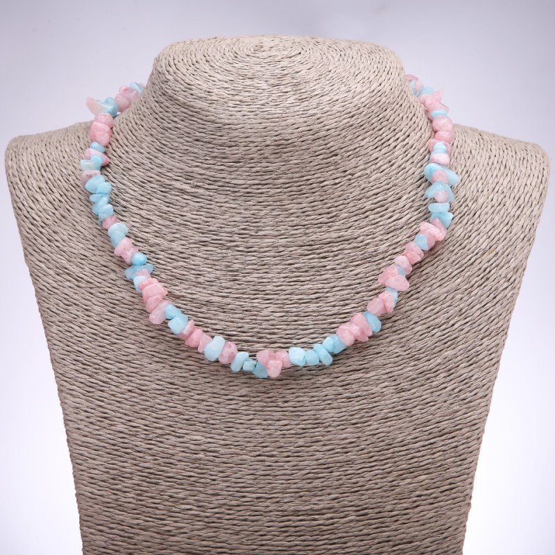 Tinted Quartz Necklace, Pink Blue Chips, Diameter 7+/-mm, Length 42-48cm