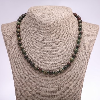 Dragon Blood Jasper Necklace, natural stone, smooth round beads, diameter 8mm, length 44-47cm +