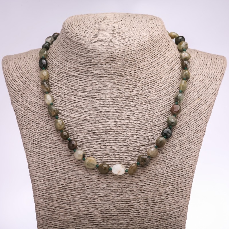 Natural Stone Necklace, Moss Agate, tumbled, diameter 9x10mm, length 45cm +