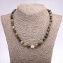 Natural Stone Necklace, Moss Agate, tumbled, diameter 9x10mm, length 45cm +