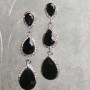 Earrings with Black Crystals, length 6cm, grey metal
