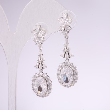 925 Series Earrings with White Stone 48x14mm Silver-Tone Metal