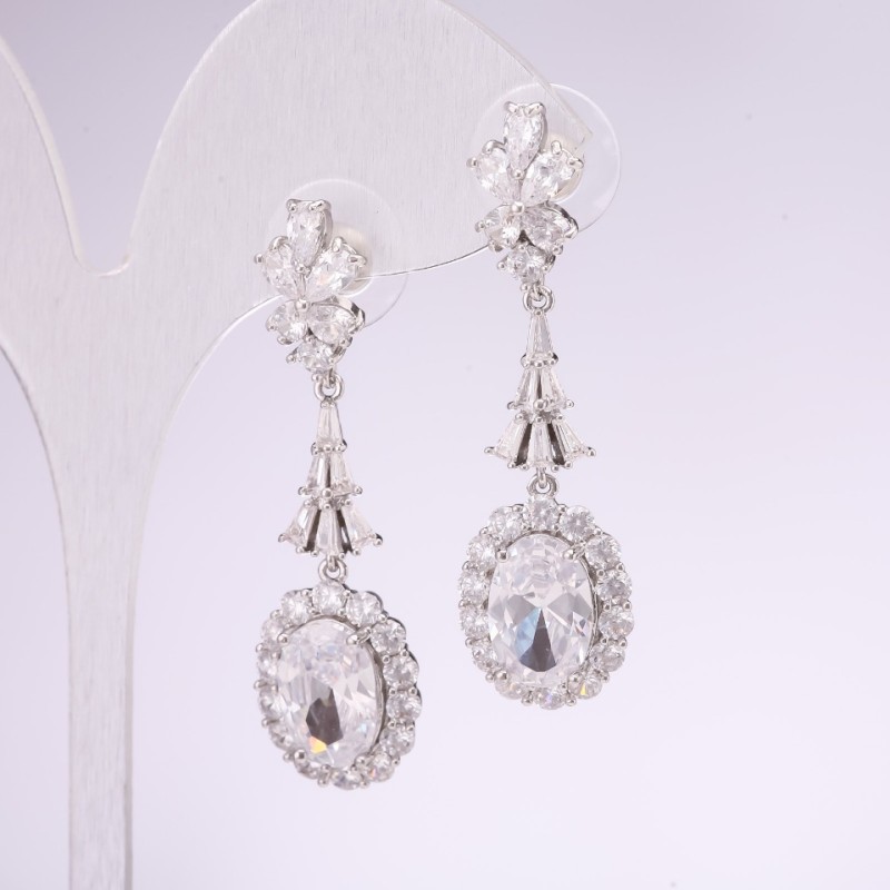925 Series Earrings with White Stone 48x14mm Silver-Tone Metal