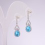 925 Series Rhinestone Earrings with Blue "Topaz" Stone 8x28mm Silver-Tone Metal