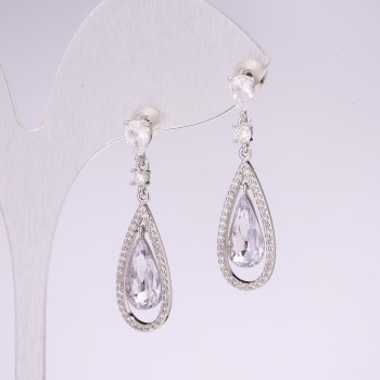 925 Series Drop Earrings with Grey Stone 10x35mm Silver-Tone Metal
