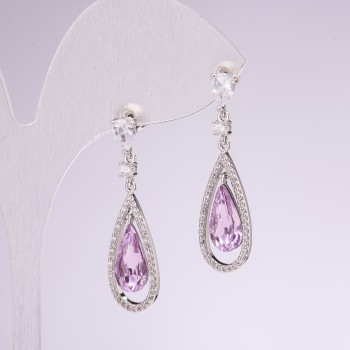 925 Series Drop Earrings with Lilac Stone 10x35mm Silver-Tone Metal