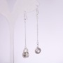 925 Series Earrings with White Rhinestones 10x62mm Silver-Tone Metal