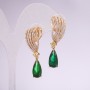 Evening Earrings Series 925 with Green Stones 38x12mm Gold-Tone Metal