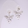 Stud Earrings Dragonflies Series 925 White Stones Rhinestones 23x17mm Silver-Tone Metal