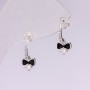 Bow Earrings Series 925 White Black Rhinestones Enamel 15x7mm Silver-Tone Metal