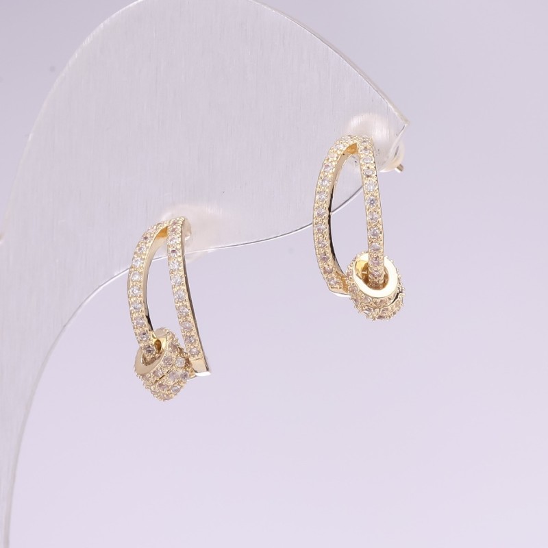 Stud Earrings Half-Hoops Series 925 White Rhinestones 6x15mm Gold-Tone Metal Korea