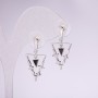 Stud Earrings Triangles Series 925 White Rhinestones 14x28mm Silver-Tone Metal