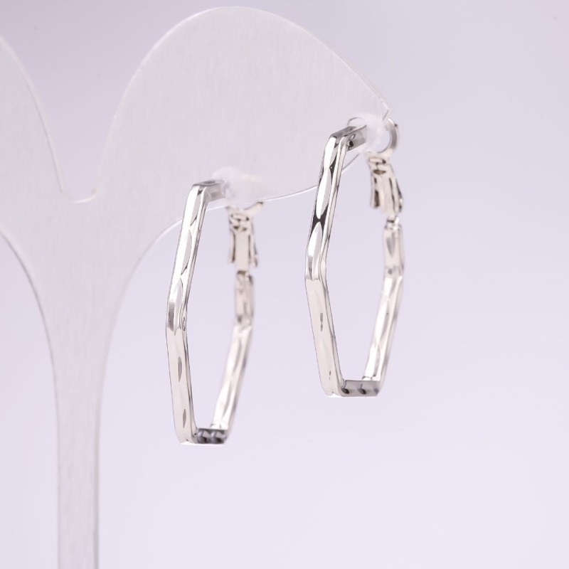 Hoop Earrings Hexagon Series 925 31x2mm Silver-Tone Metal