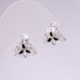 Stud Earrings, 925 series, with white and black stones, 13x13mm, silver-tone metal, Korea