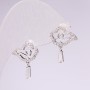 Stud Earrings, 925 series, with white rhinestones, 18x14mm, silver-tone metal