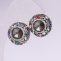 Evening Stud Earrings with Stones and Rhinestones, Grey Red Blue Green 25mm Silver-tone Metal