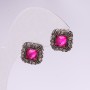 Evening Stud Earrings with Stones and Rhinestones Raspberry Grey 14mm Silver-Tone Metal