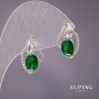 Xuping Earrings with Stone, Green, 18x11mm, Rhodium