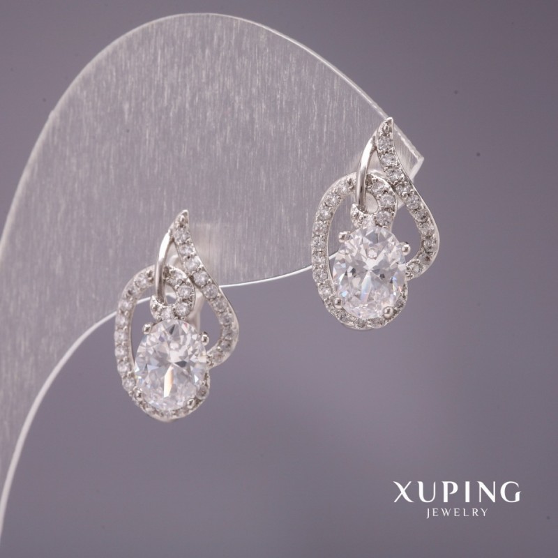 Xuping Earrings with Stone, White, 18x11mm, Rhodium